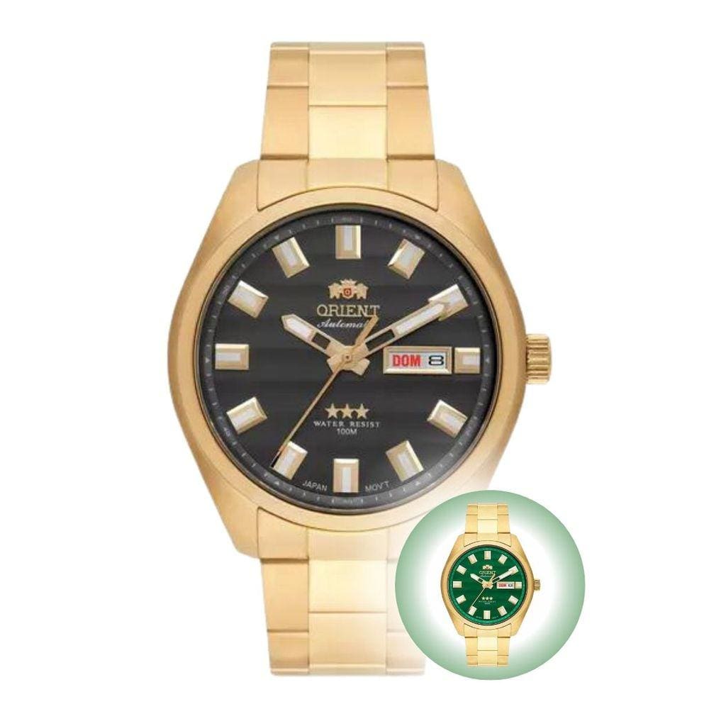 Relógio de pulso Orient Masculino Automático 3 Estrelas Casual Resistente Água 100M Dourado 469GP076F