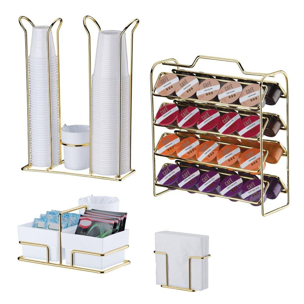 Kit Suporte Porta 40 Cápsulas Café Três Corações Guardanapo Copo Descartável Sachês Dourado - Future