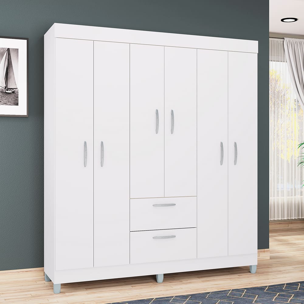 Guarda roupa de Casal Toquio com 6 portas 2 gavetas com pés inclusos - Poquema