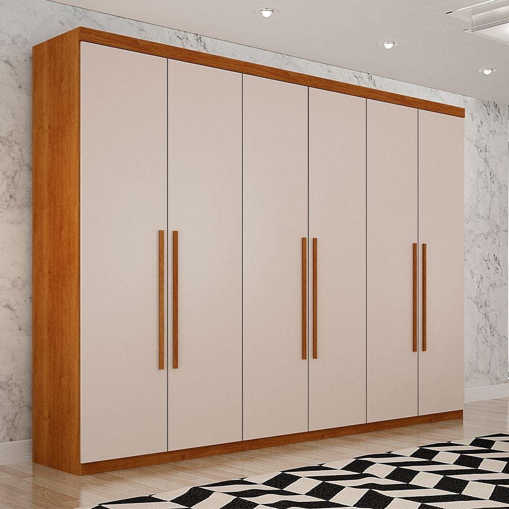 Guarda Roupa Casal 6 Portas 6 Gavetas Orion Sallêto Móveis - Cinamomo/Off