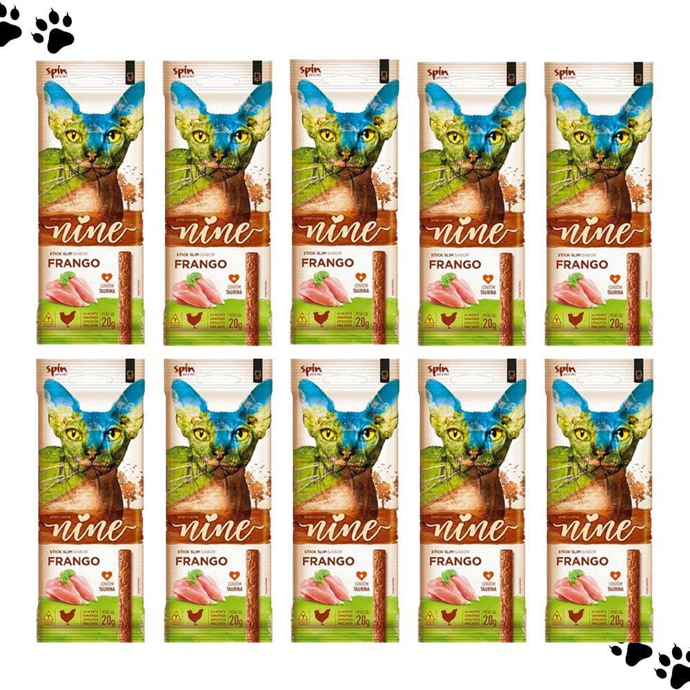 KIT 10 Stick Para Gatos Spin Pet Nine Cat Frango 20g