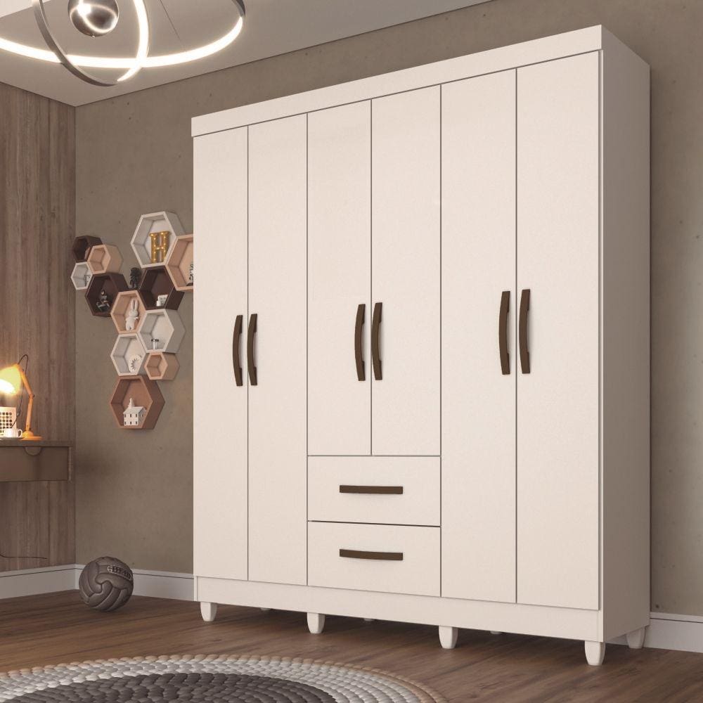 Guarda Roupa Casal 6 Portas 2 Gavetas Estrela Sallêto Móveis - Branco