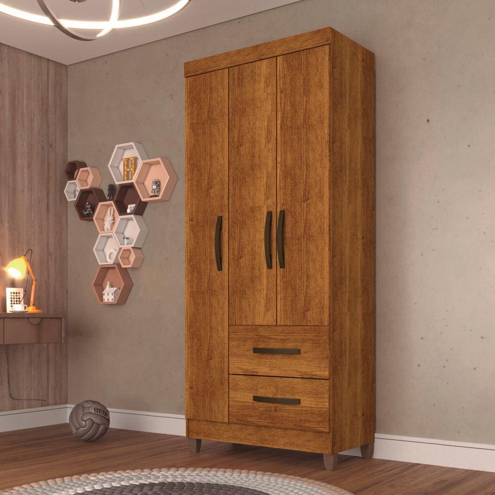 Guarda Roupa Solteiro 3 Portas 2 Gavetas Estrela Sallêto Móveis - Cinamomo