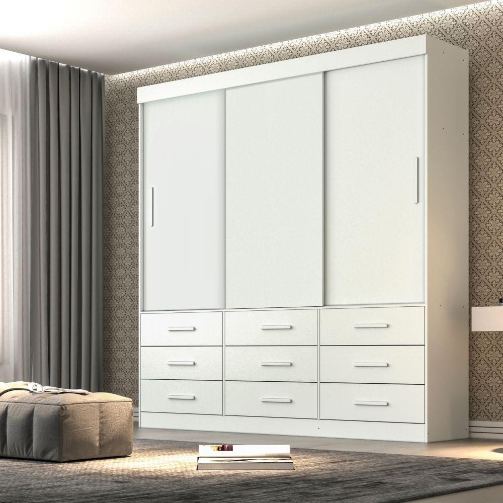 Guarda Roupa Casal 3 Portas 9 Gavetas New Star Sallêto Móveis - Branco