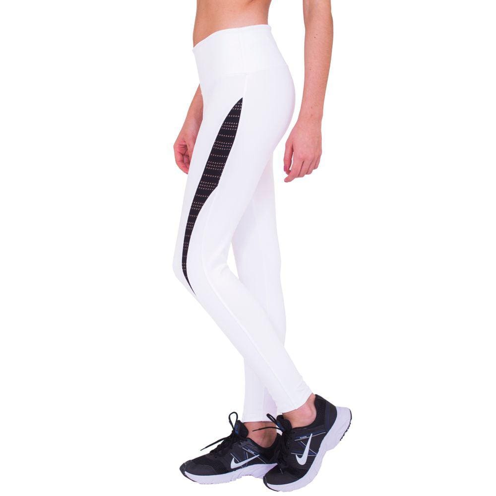 Calça Legging Fitness Detalhe Furadinho em Suplex Branca