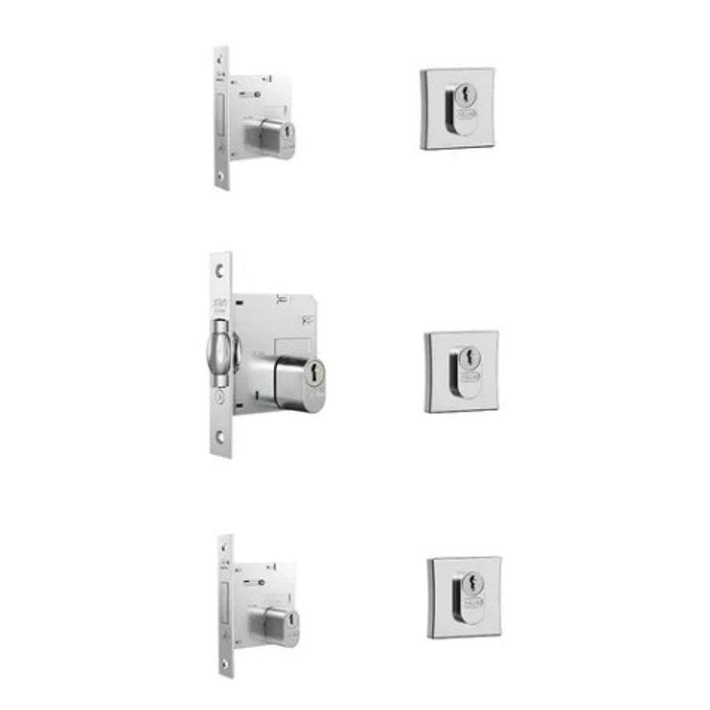 Kit Stam com 3 Fechaduras para Porta Pivotante 1005/1007 Roseta Quadrada