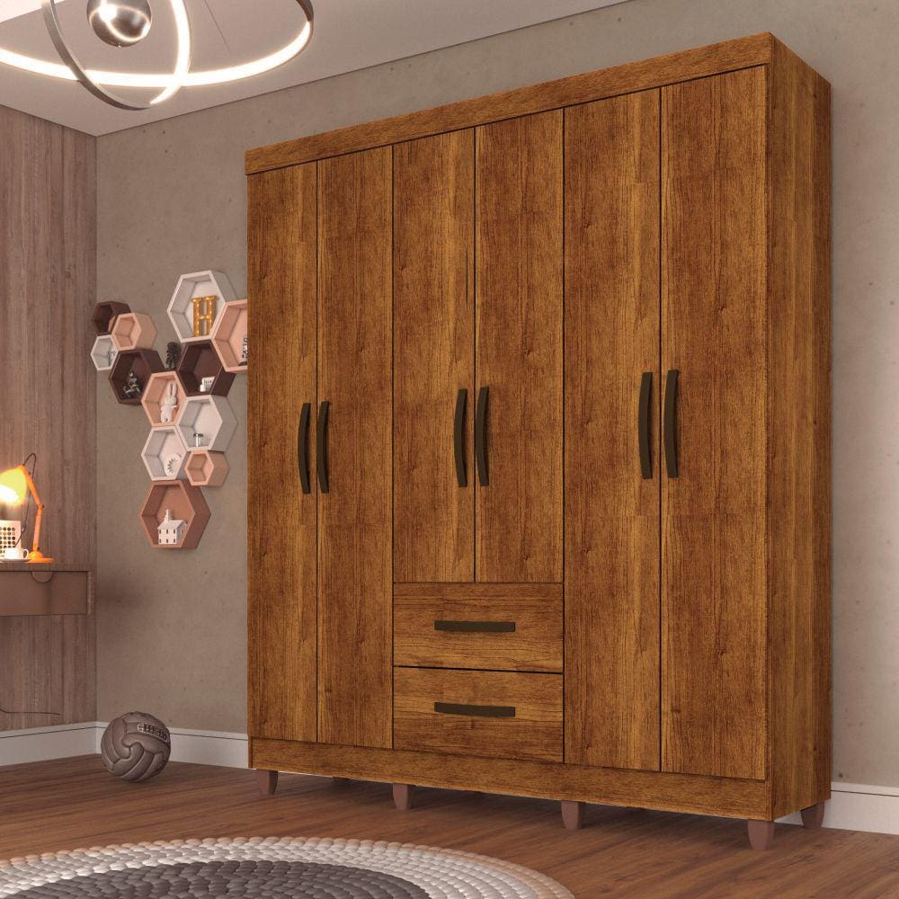 Guarda Roupa Casal 6 Portas 2 Gavetas Estrela Sallêto Móveis - Cinamomo