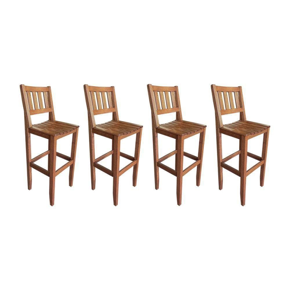 Kit Com 4 Banquetas Alta Confort Com Encosto Madeira Maciça Malbec - Cor: Marrom