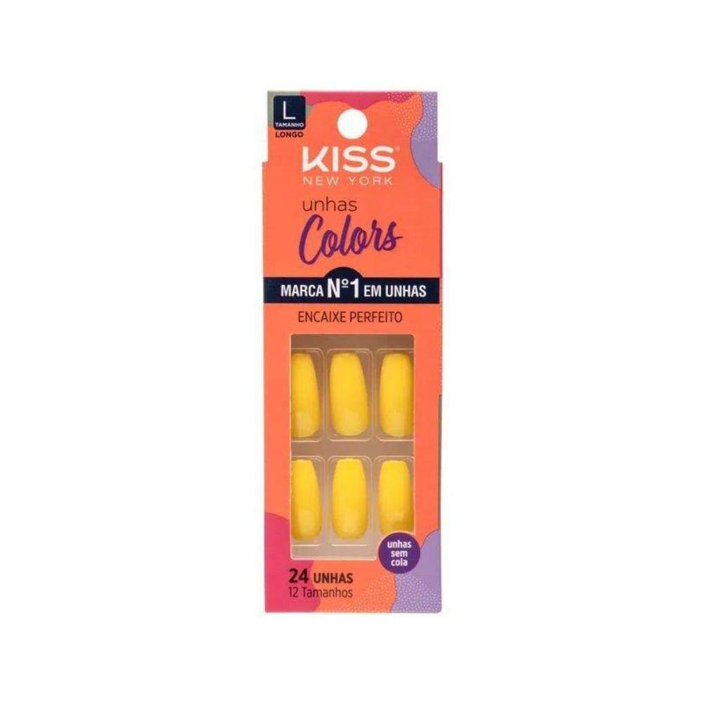 Unhas Postiças Colors Kiss New York Amarelo Canário Bailarina Longo