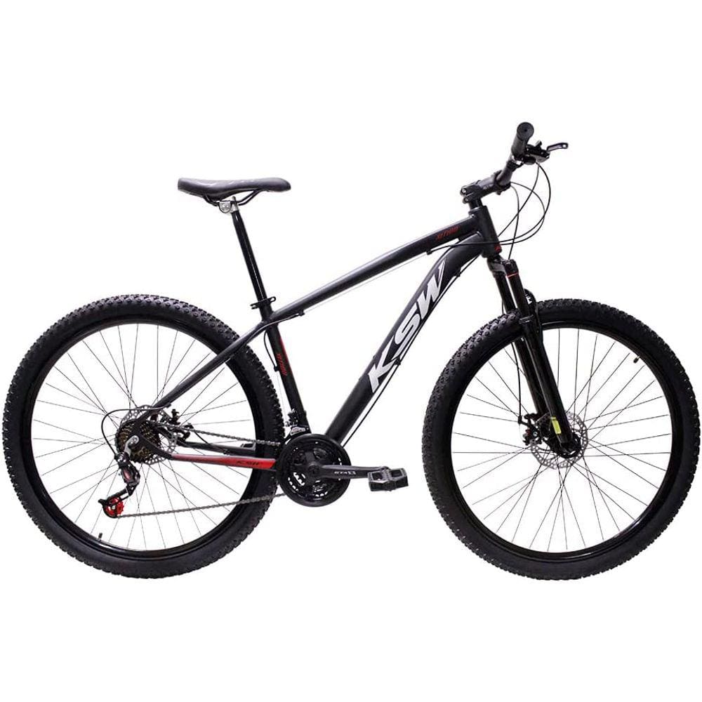 Bicicleta Aro 29 Ksw Xlt Alumínio 27v Freio a Disco Mecânico Garfo com Suspensão - Preto\\Vermelho\\Branco