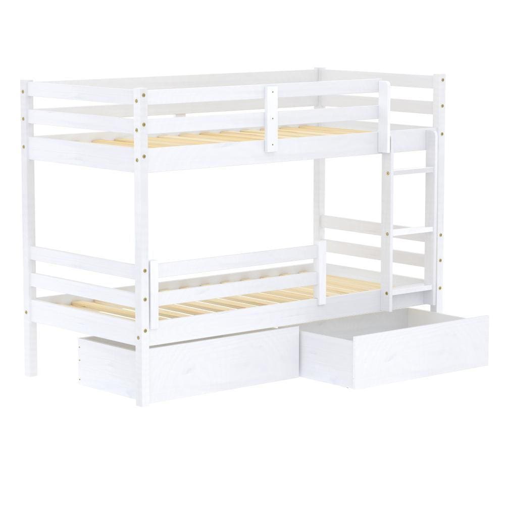 Beliche Solteiro Dreams com 02 Gavetas e Grade de Proteção Madeira Maciça Branco Housin