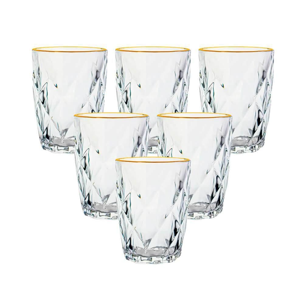 Jogo de Copos de Vidro Diamond Fio de Ouro 270ml 6 peças - Lyor
