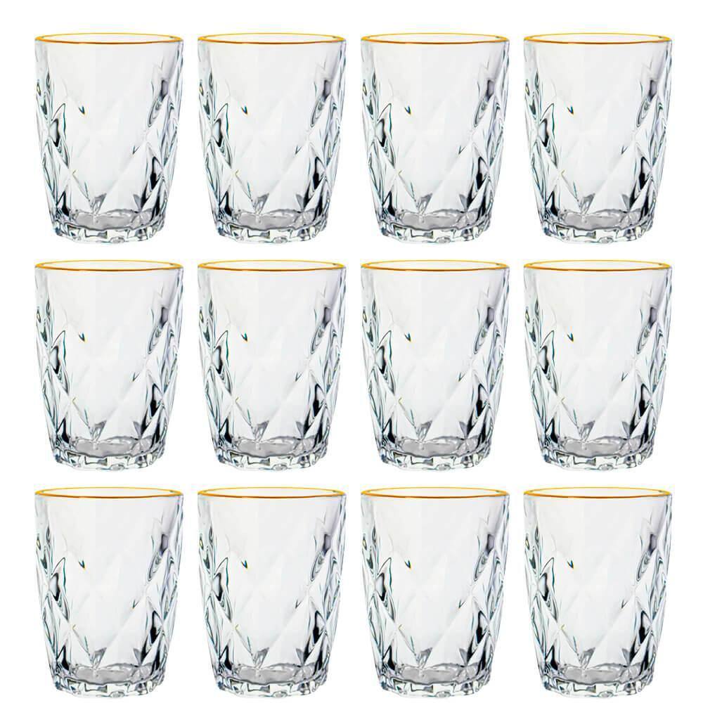 Jogo de Copos de Vidro Diamond Fio de Ouro 270ml 12 peças - Lyor
