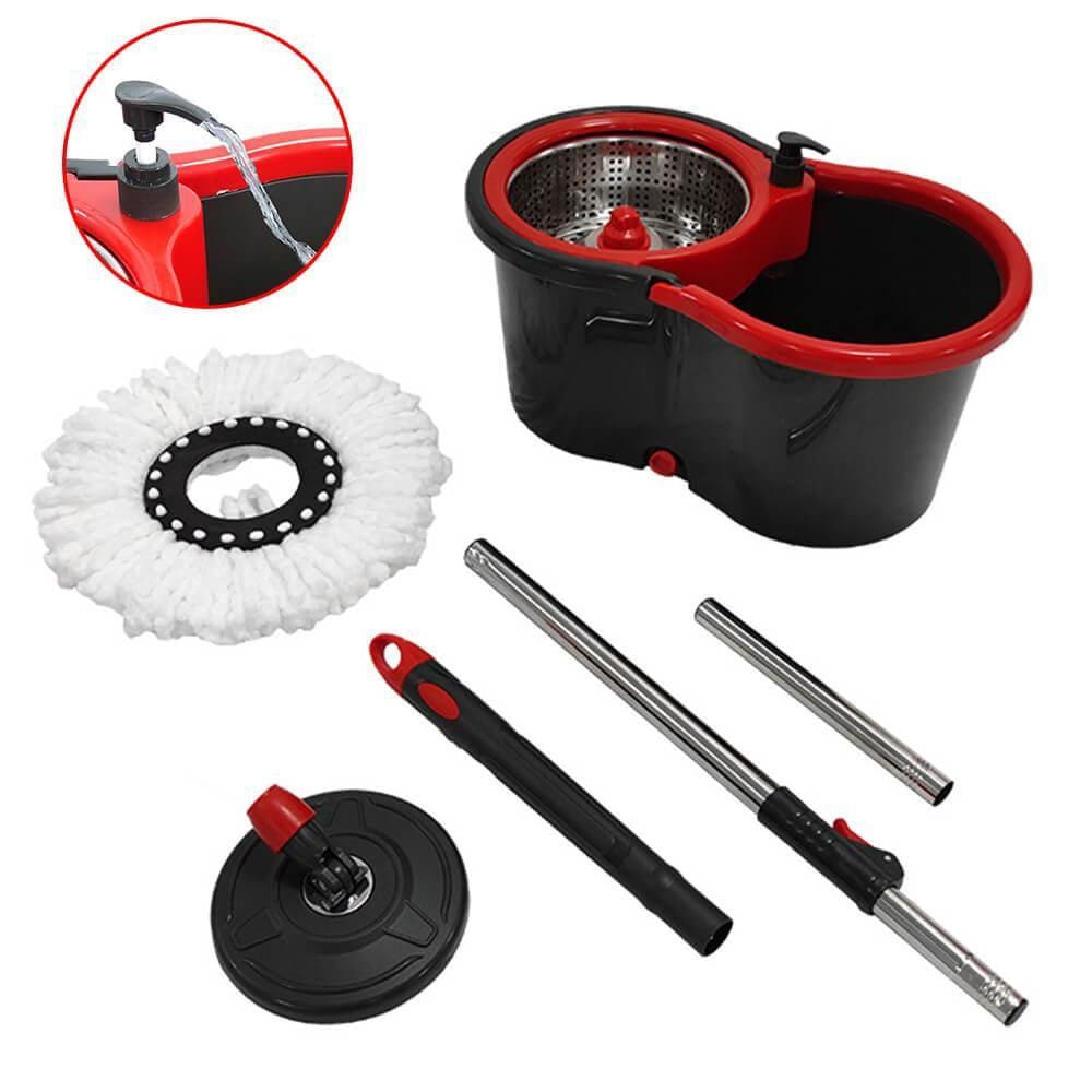 Mop Giratório Esfregão com Balde 13L Vermelho e Preto - Powermaid