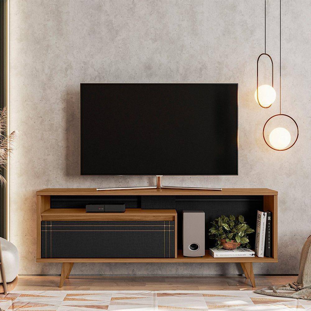 Rack para TV até 60 Polegadas Nt1315 Porta Basculante Frisado Freijo Trend/Preto TX