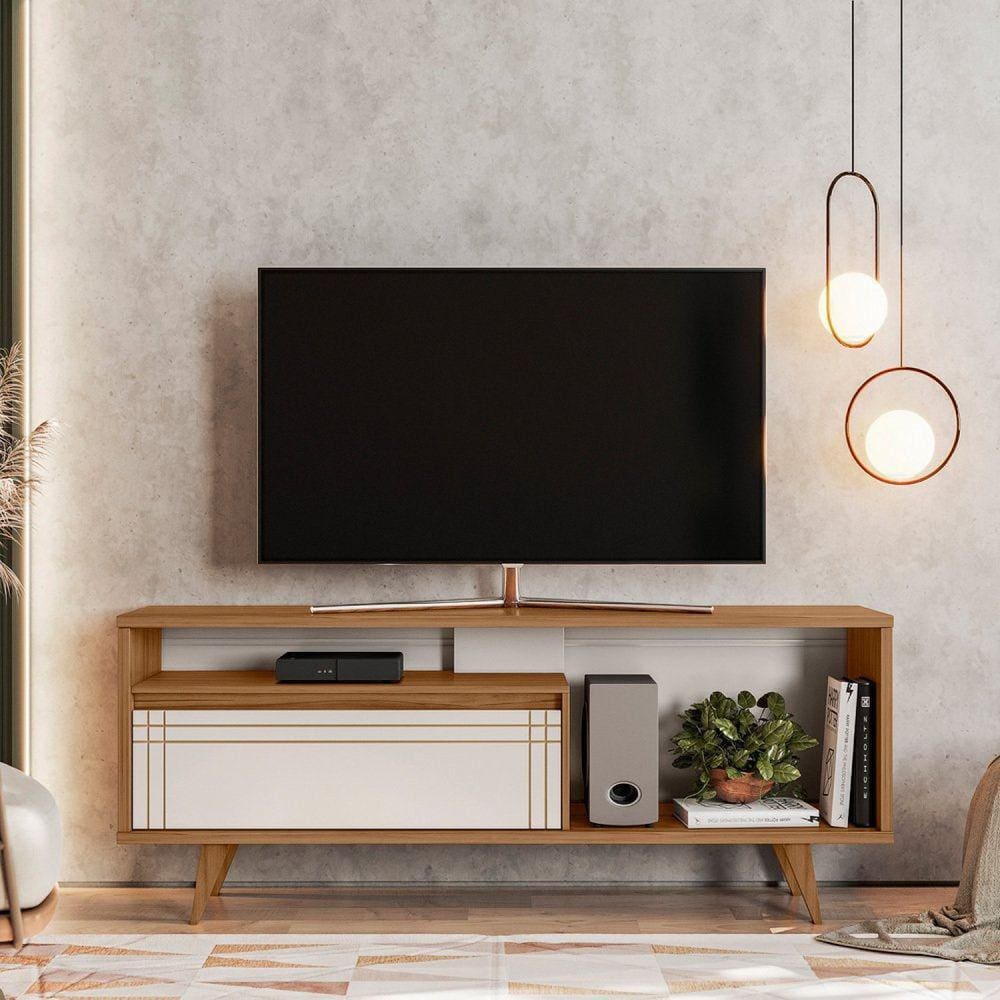 Rack para TV até 60 Polegadas Nt1315 Porta Basculante Frisado Freijó Trend/Off White