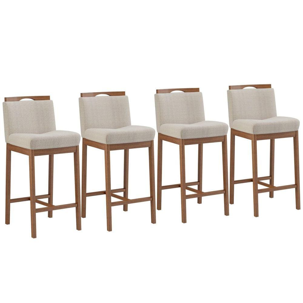 Conjunto 4 Banquetas Madeira Maciça Dani Nogueira Tec Linho