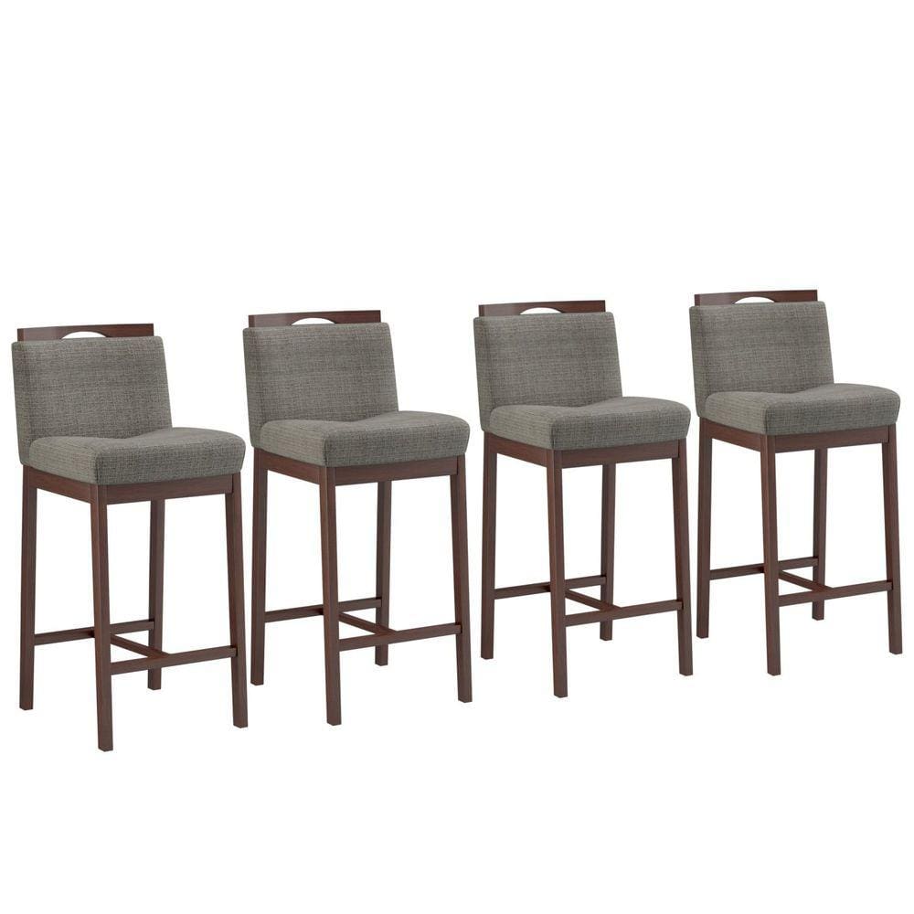 Conjunto 4 Banquetas Madeira Maciça Dani Castanho Tec Linho