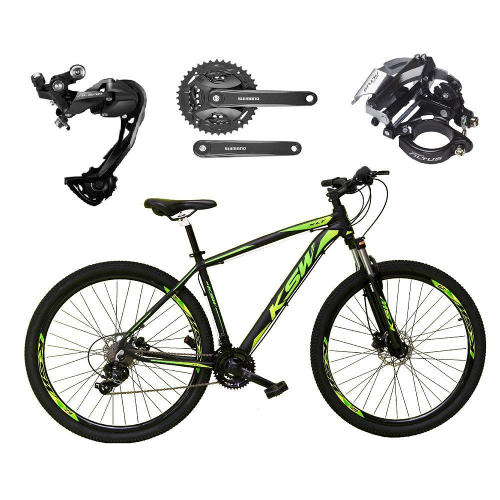 Bicicleta Aro 29 Ksw Xlt Alumínio Câmbio Traseiro Shimano Alívio e Altus 27v Freio Hidráulico Garfo Com Trava -  Preto\\Verde