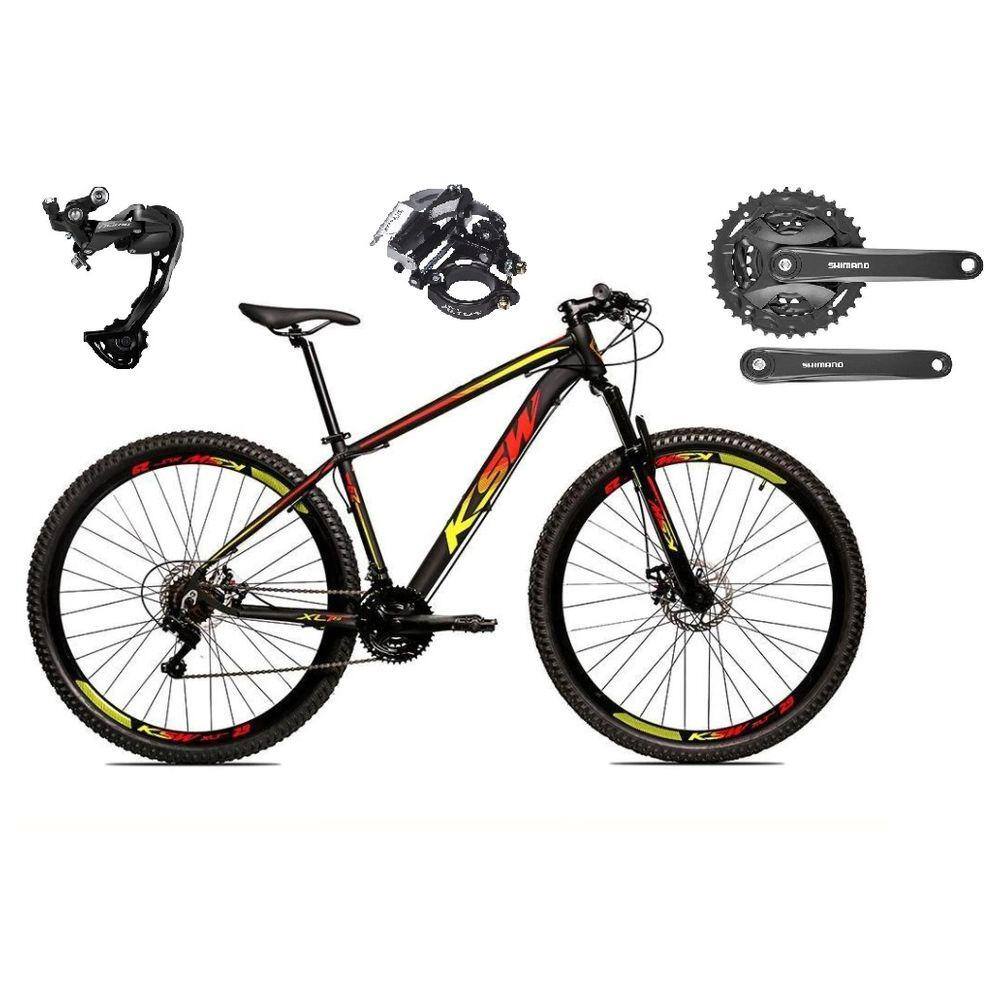 Bicicleta Ksw Xlt Disc H Aro 29 Susp. Dianteira 27 Marchas - Preto/amarelo/vermelho