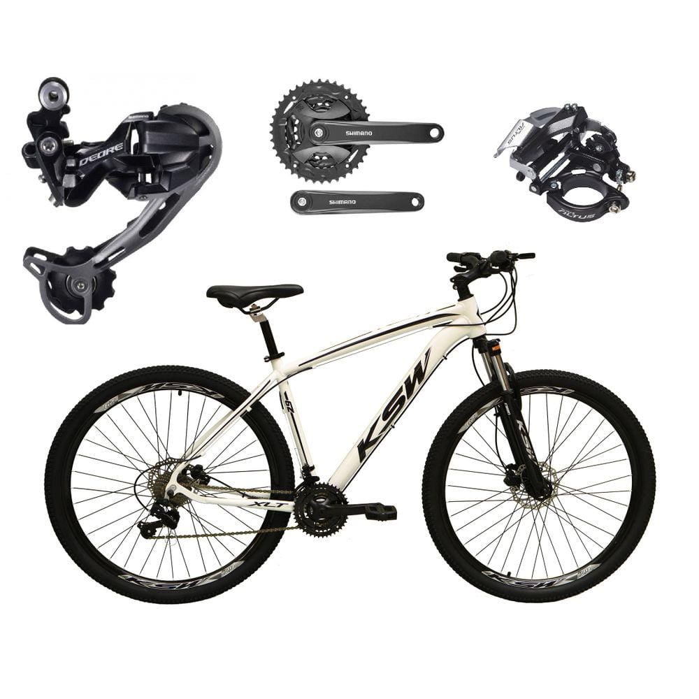 Bicicleta Aro 29 Ksw Xlt Alumínio Câmbio Traseiro Shimano Deore e Altus 27v Freio Hidráulico Garfo Com Trava - Branco