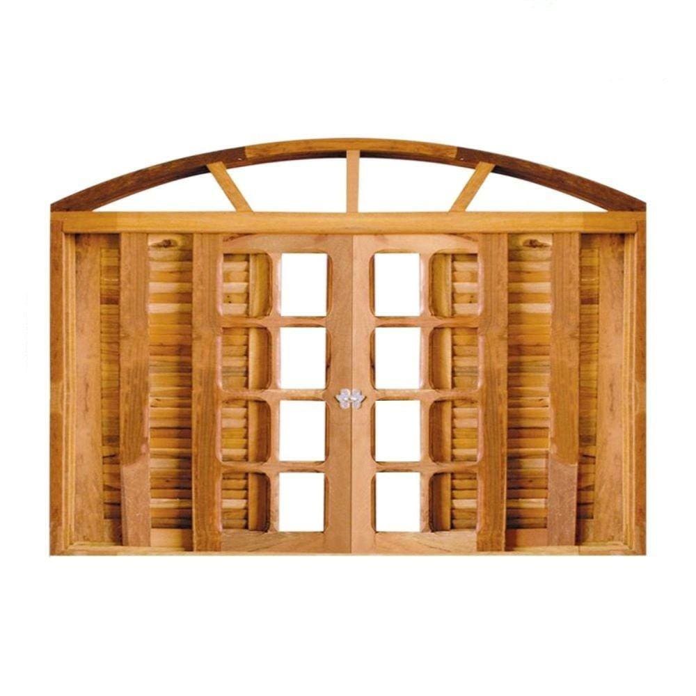 Janela de Madeira Veneziana Padrão Imbuia 120x120cm 6 Folhas em Arco Rodam Marroml