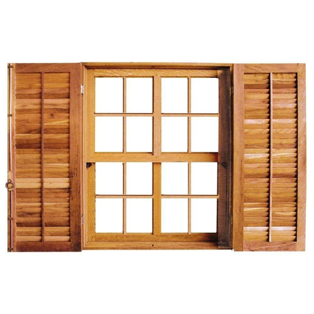 Janela de Madeira Guilhotina Padrão Imbuia 120x120cm 4 Folhas Rodam Marroml