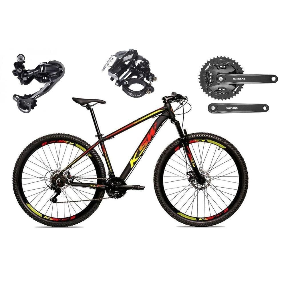 Bicicleta Aro 29 Ksw Xlt Alumínio Câmbio Traseiro Shimano Deore e Altus 27v Freio Hidráulico Garfo Com Trava - Preto\\Vermelho\\Amarelo