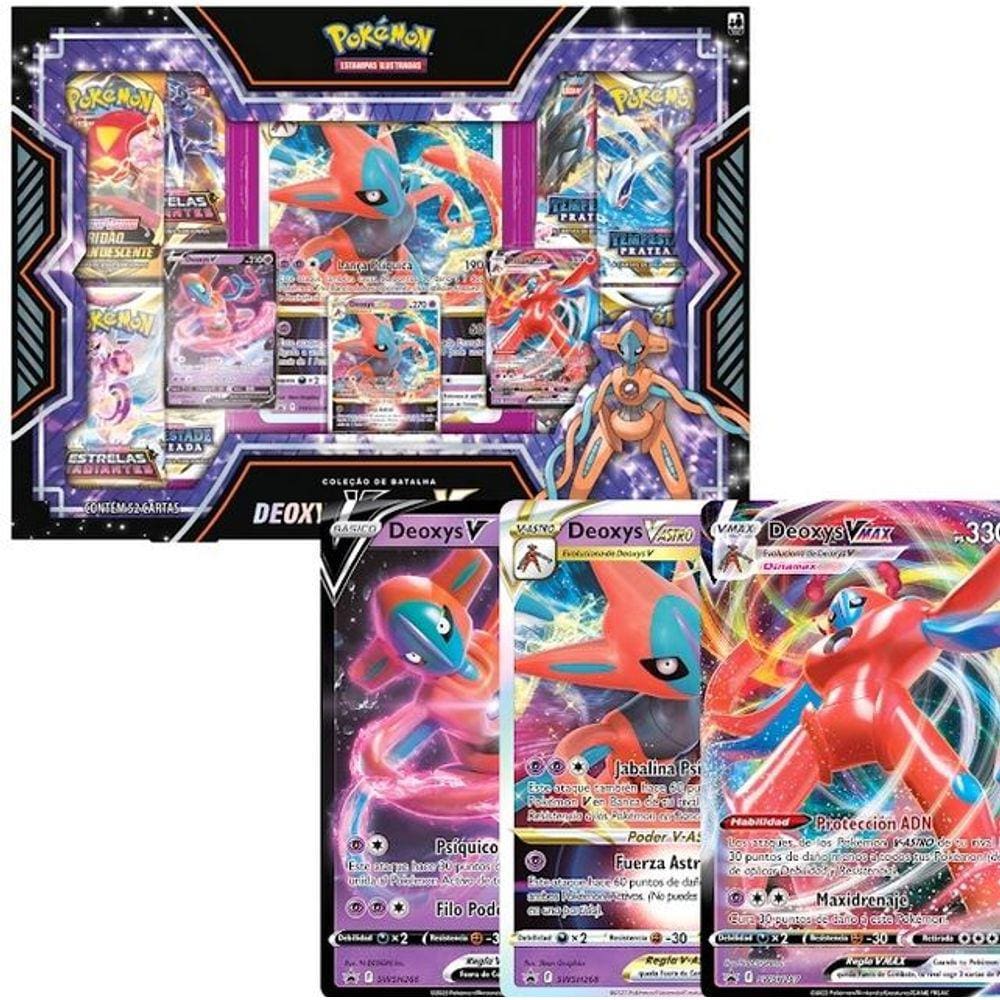 Coleção de Batalha Pokemon Box Premium Deoxys Vmax e Deoxys V-Astro - Copag