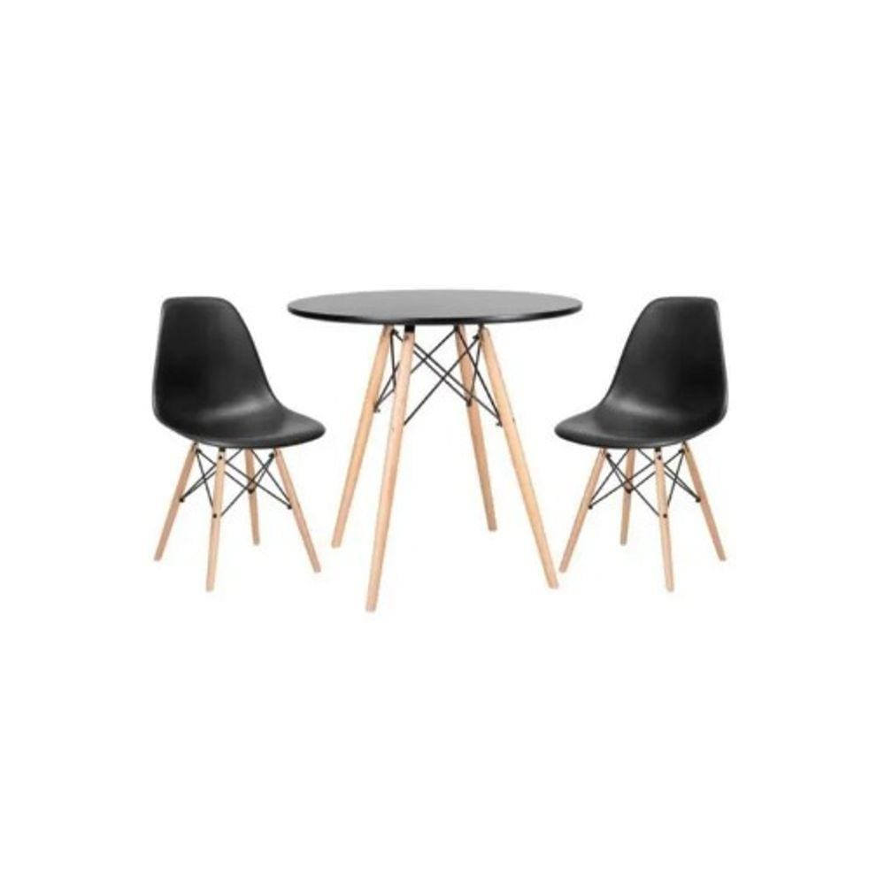 Conjunto Mesa Eiffel Redonda 70 Cm Mdf + 2 Cadeira Eames Eiffel Preto