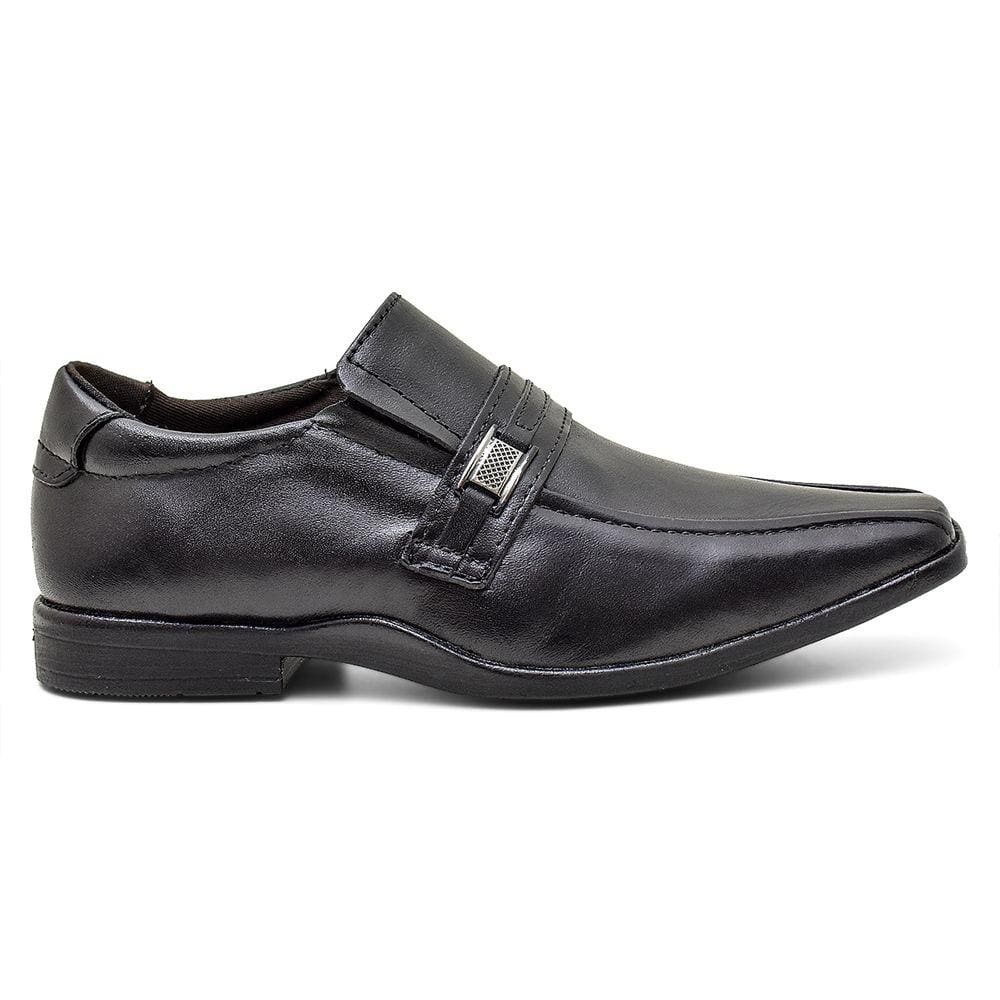 Sapato Social Infantil Kids Preto Couro Masculino Elastico Elegante Fino Fork