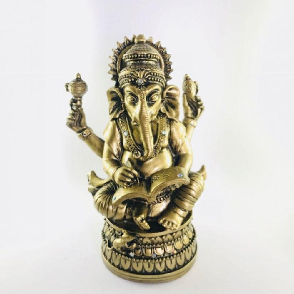 Imagem Ganesh Livro Sabedoria Escultura Resina 17 cm