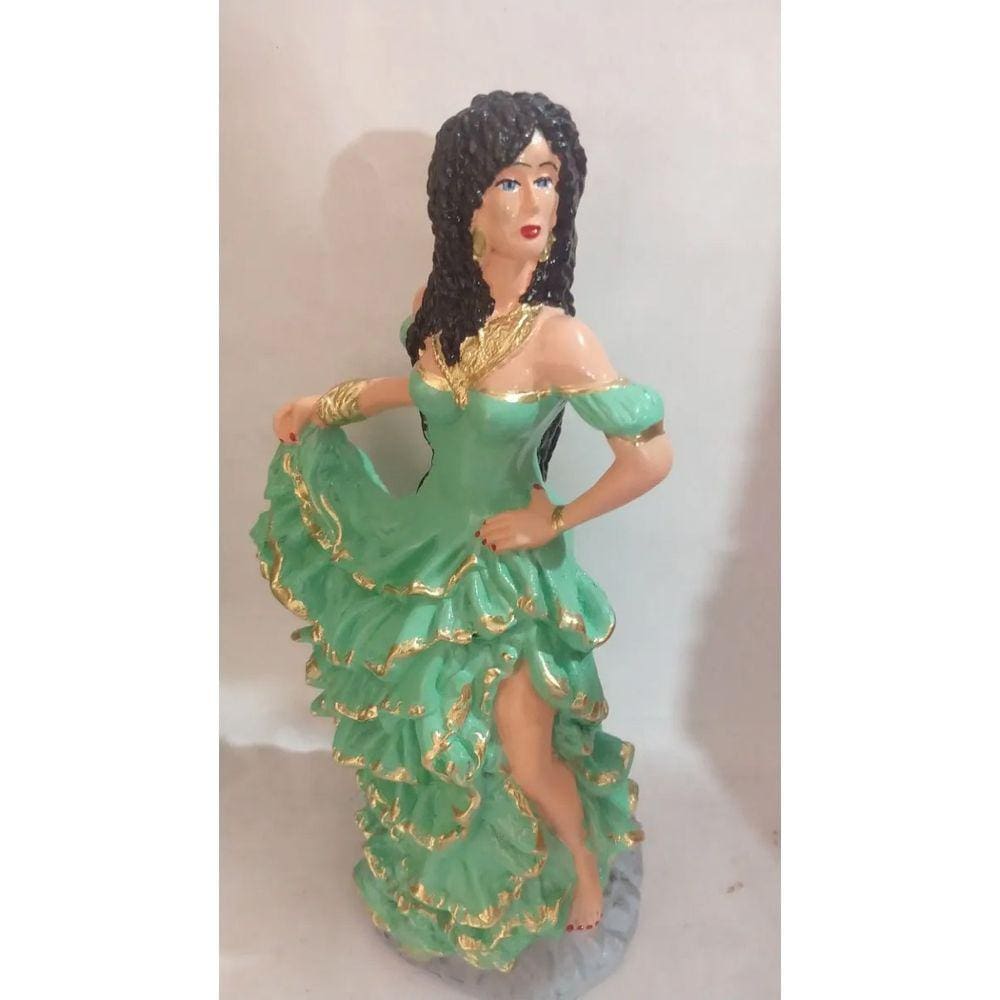 Imagem Cigana Rica Verde Esmeralda Gesso Estatua 25 Cm