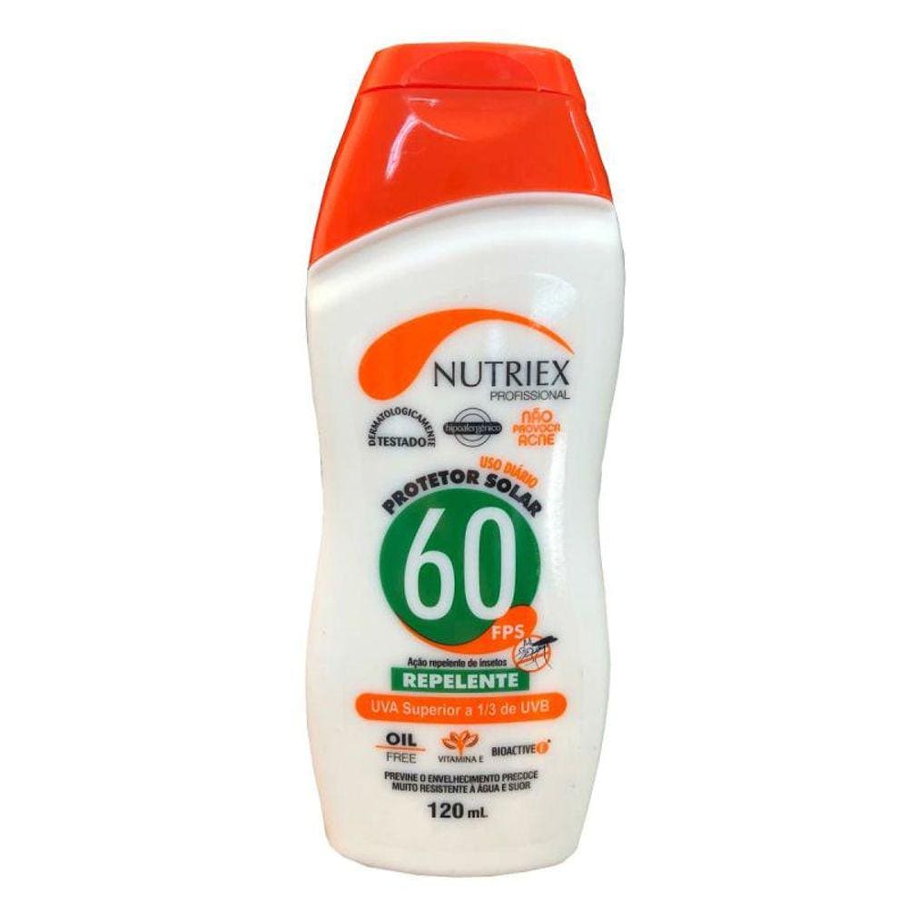 Protetor Blolqueador Solar FPS 60 com Repelente Bisnaga 120 ML NUTRIEX