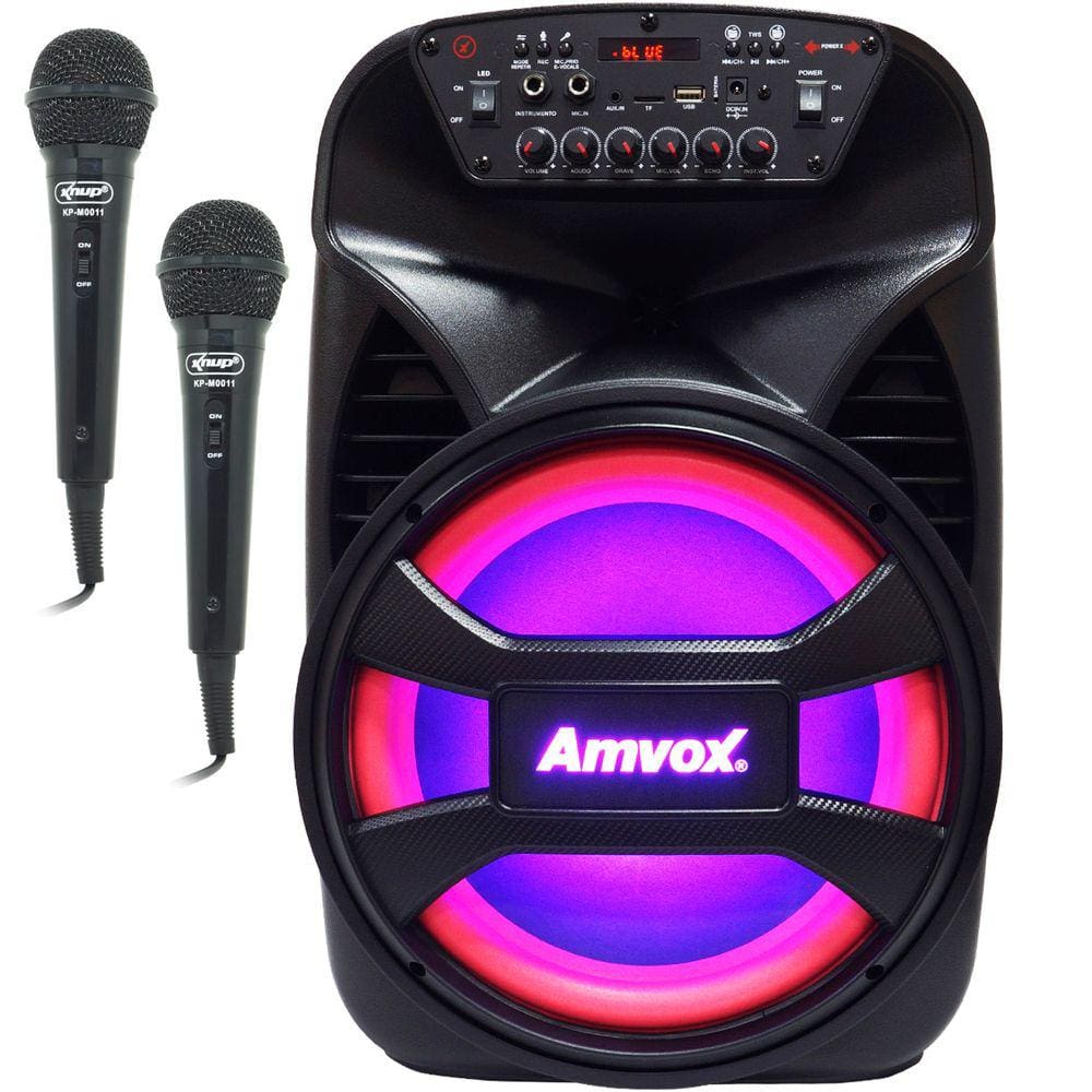 Caixa Som Amplificada Portátil Bluetooth 480W Rms Led Bateria Tws Amvox Aca 480 Viper II 2 Microfone