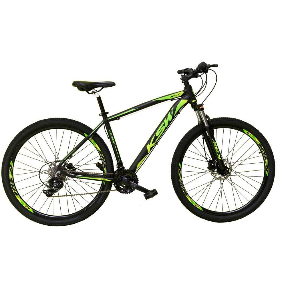 Bicicleta Aro 29 Ksw Xlt Alumínio 24v Câmbios Shimano Garfo com Trava no Ombro - Preto\\Verde