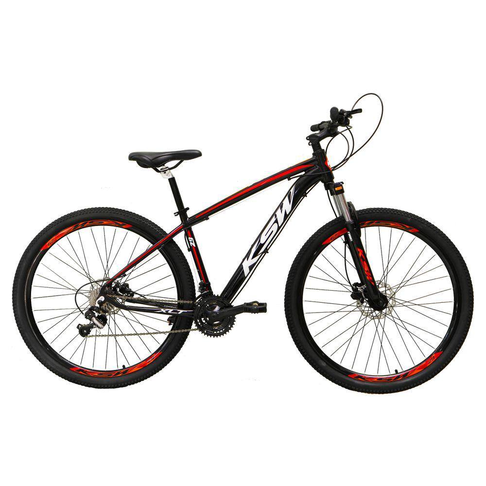 Bicicleta Aro 29 Ksw Xlt Alumínio 24v Câmbios Shimano Garfo com Trava no Ombro - Preto\\Vermelho\\Branco