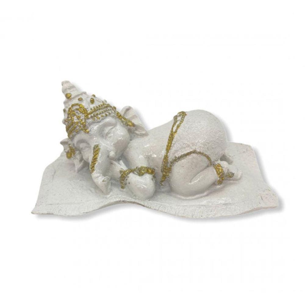 Imagem Ganesh Baby Branco Escultura Resina 13 cm