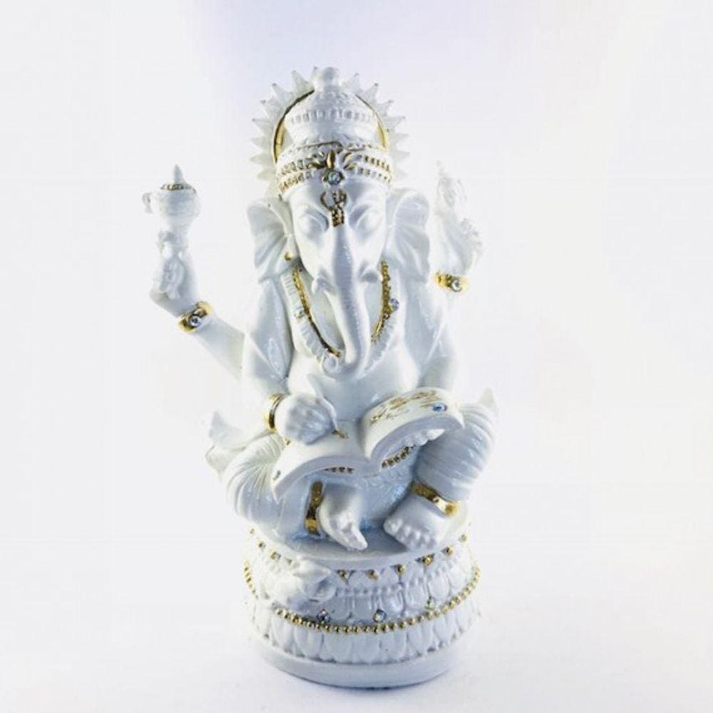 Imagem Ganesh Livro Sabedoria Escultura Resina 17 cm