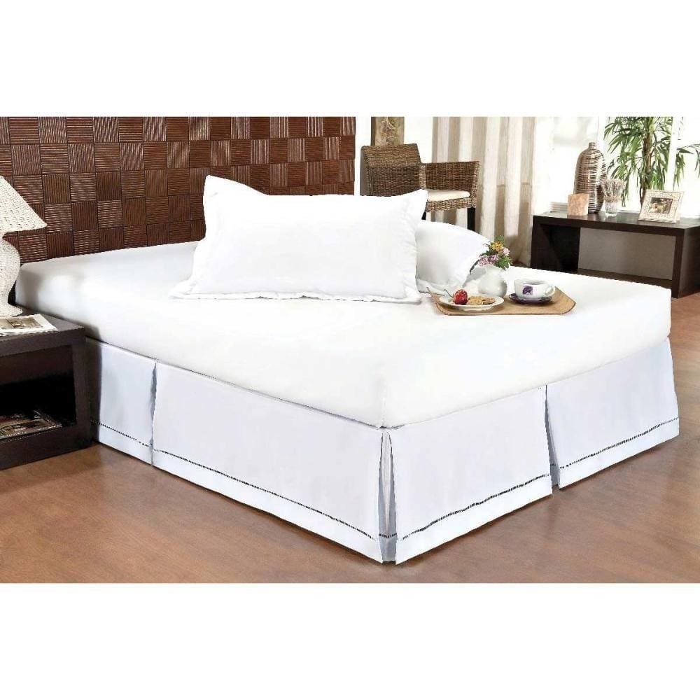 Saia Cama Box Casal Babado Ponto Palito Branco (140x190) - Ortobom