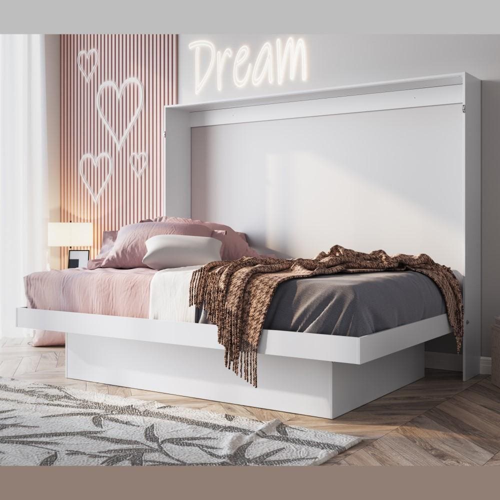 Cama de Casal Articulável Horizontal com Estação de Trabalho Latino Art In Móveis Branca