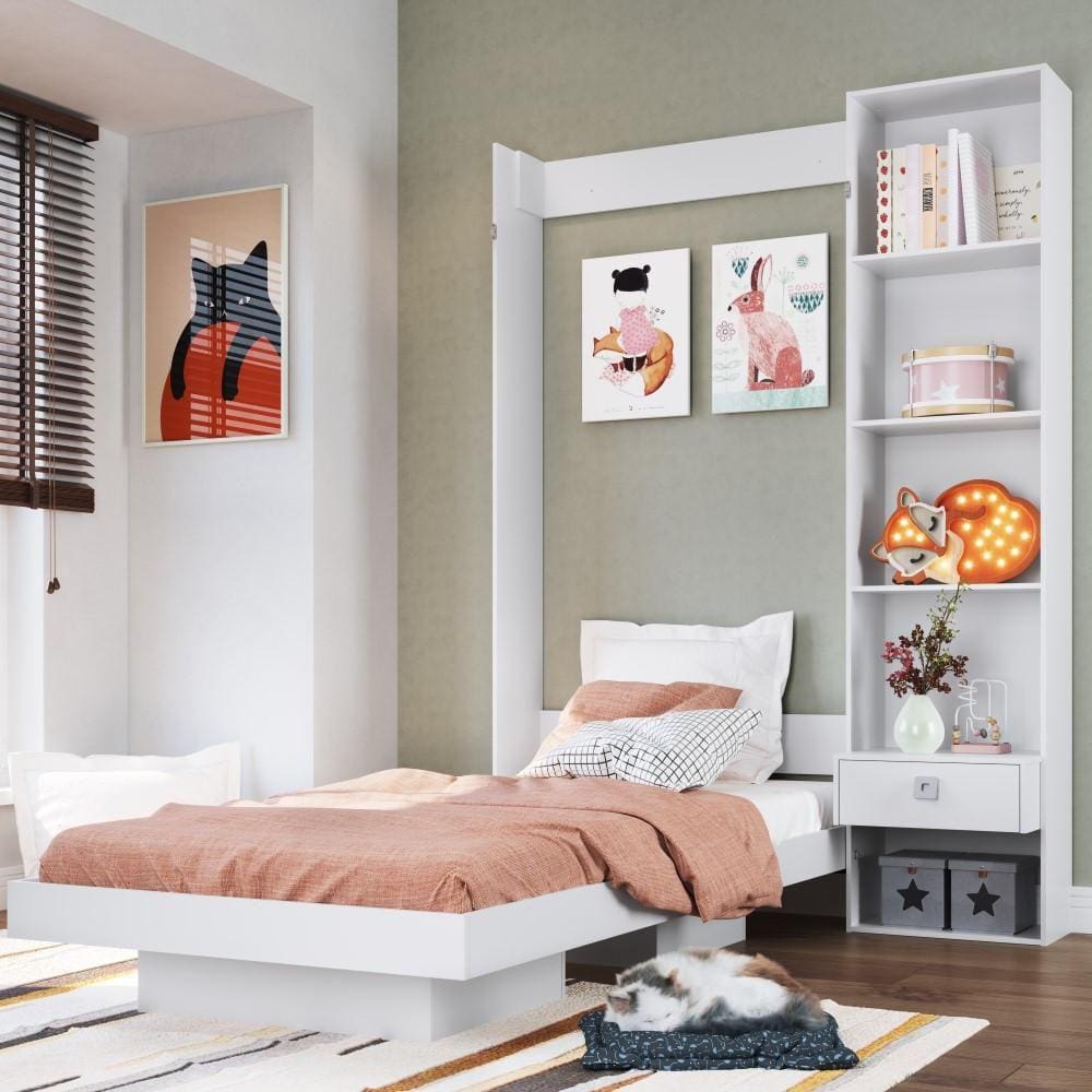 Cama de Solteiro Articulável Vertical com Estante Vancouver Art In Móveis Branca