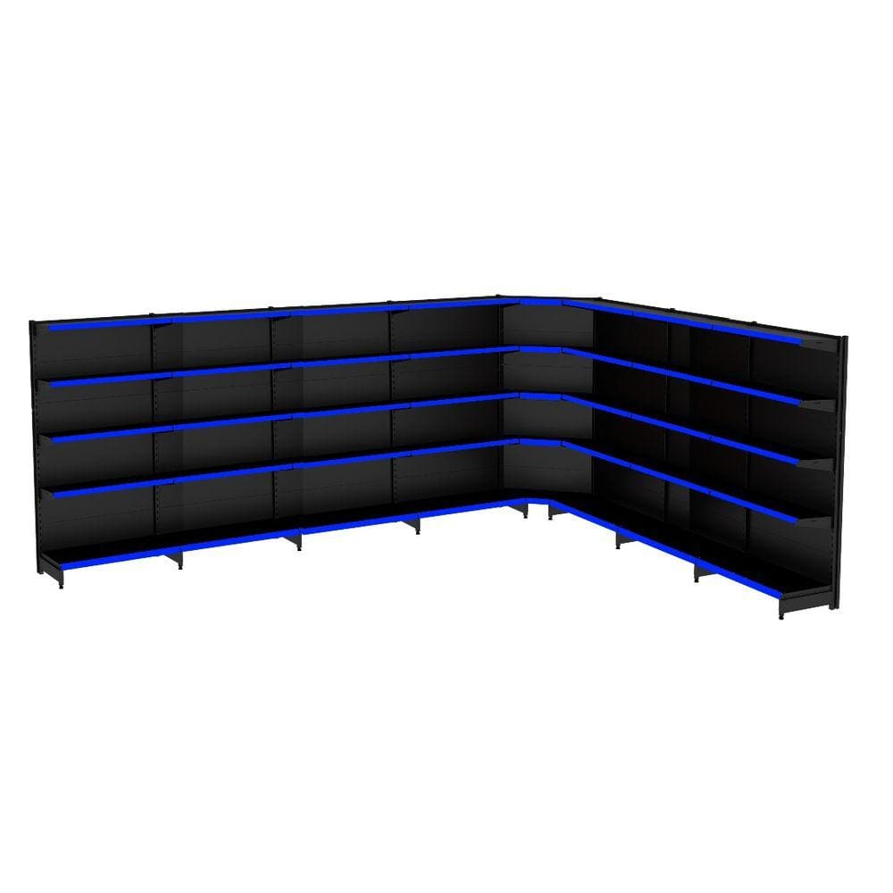 Gondola Parede 196 Flex Kit 7 Metros 1 Canto Preto Pe Azul