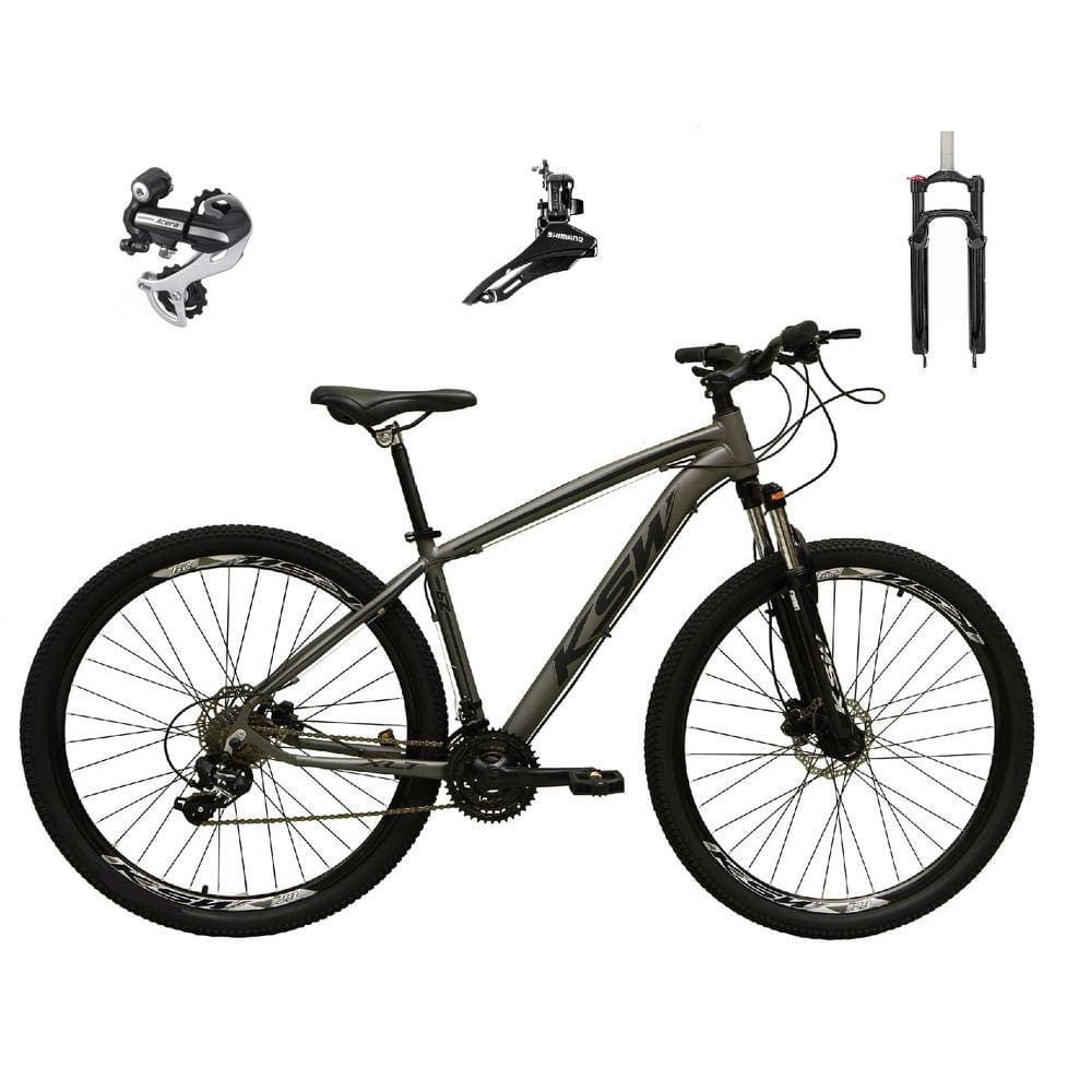 Bicicleta Aro 29 Ksw Xlt 24v Câmbio Tras. Shimano Acera K7 Garfo Trava Freio a Disco - Grafite