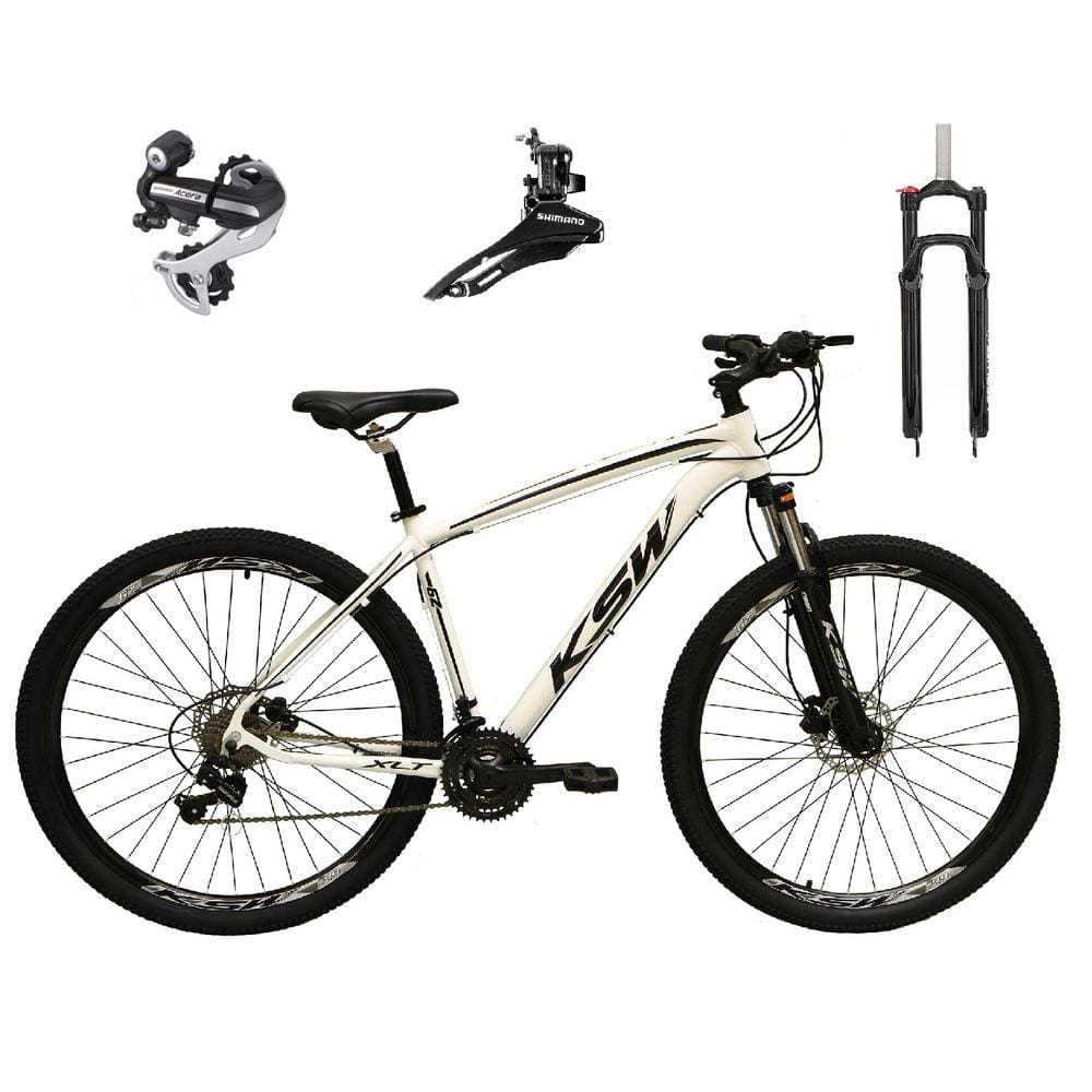 Bicicleta Aro 29 Ksw Xlt 24v Câmbio Tras. Shimano Acera K7 Garfo Trava Freio a Disco - Branco