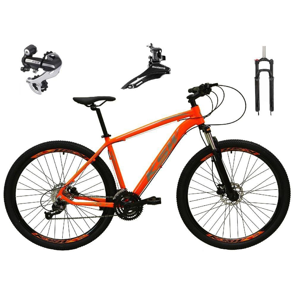 Bicicleta Aro 29 Ksw Xlt 24v Câmbio Tras. Shimano Acera K7 Garfo Trava Freio a Disco - Laranja