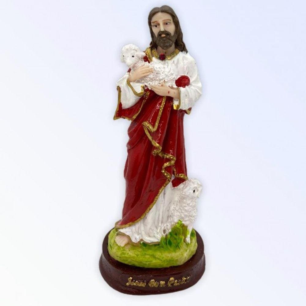 Imagem Bom Pastor Escultura Resina Estátua 14 cm