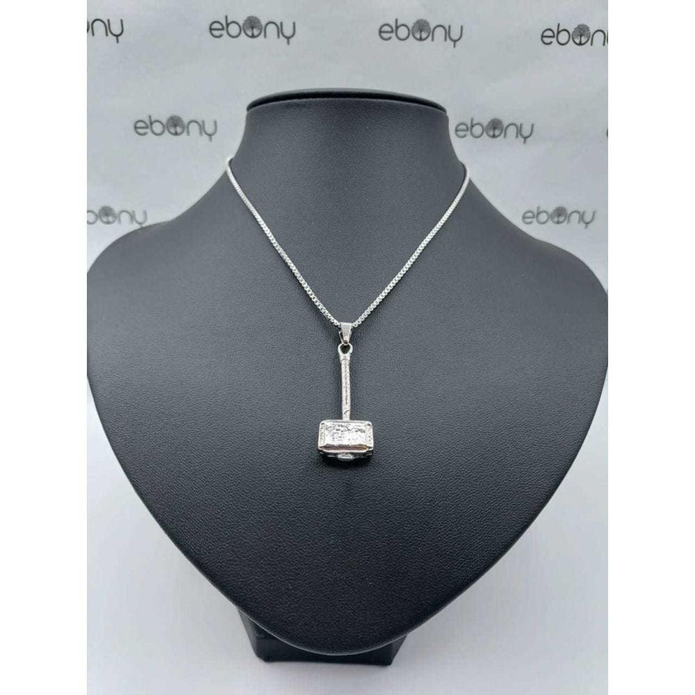 Conjunto Pingente Martelo Xangô + Corrente Banhado Rhod