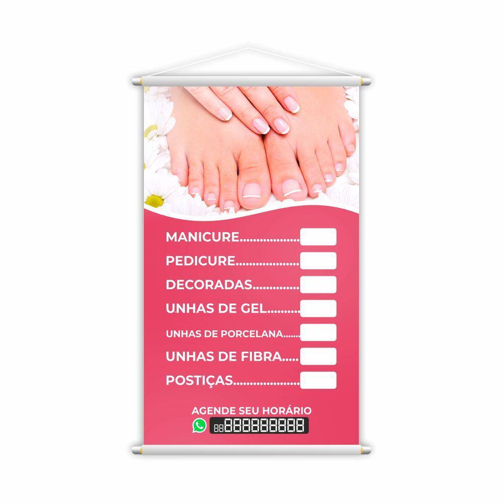 Banner Nail Design Manicure e Pedicure Contato 80x50cm
