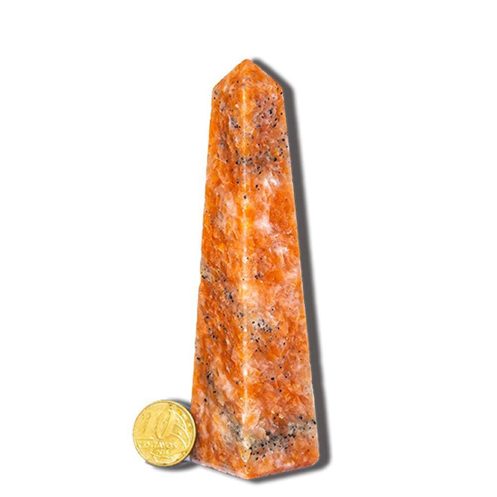 Obelisco Calcita Laranja Natural Lapidação Manual 12 a 15 cm